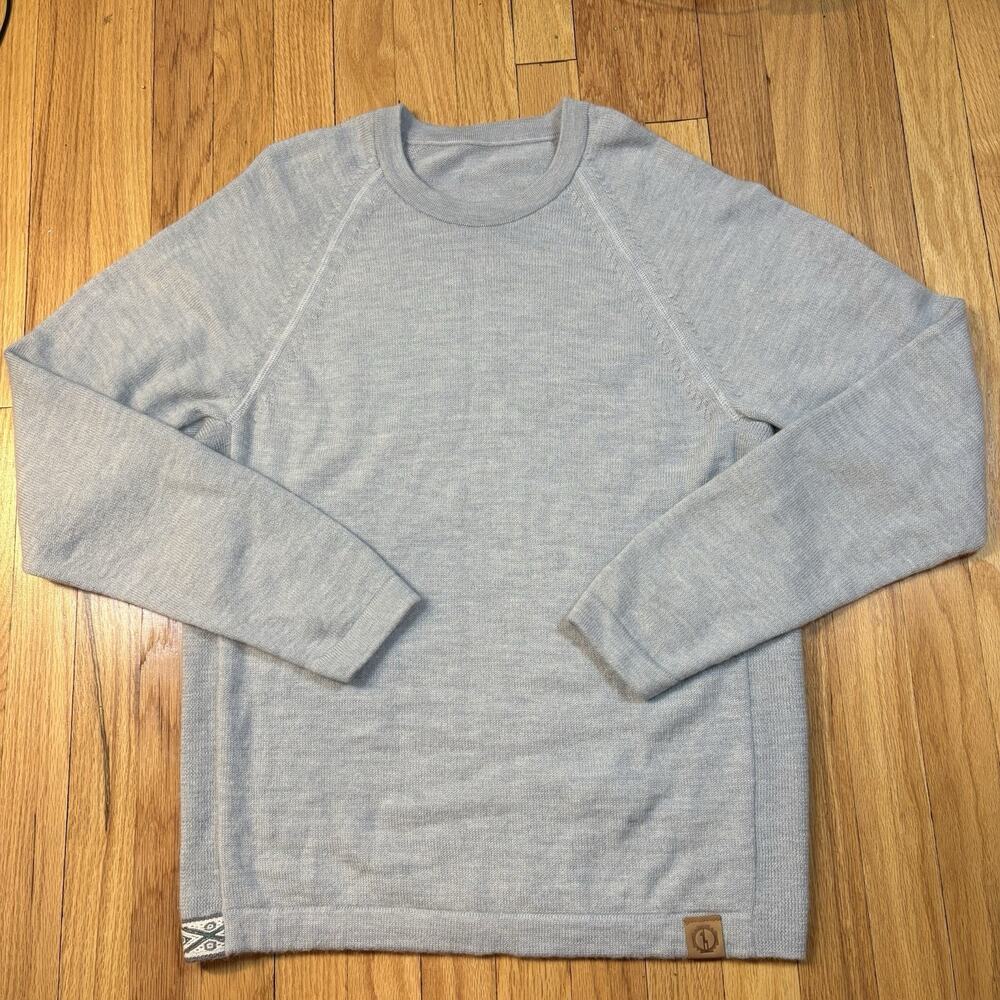 Paka Sweater Men’s Size Large Blue Gray Alpaca Handmade Knit Crew Pullover